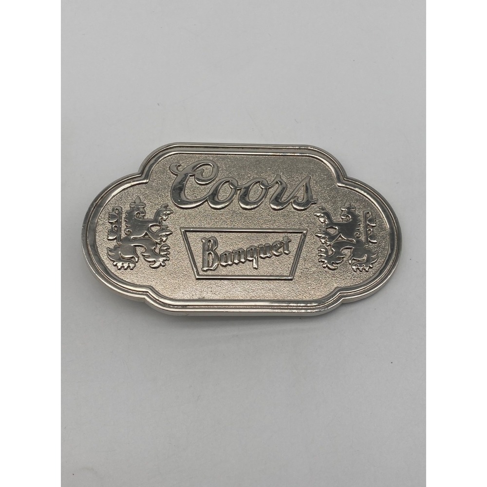 Coors Banquet Beer Belt Buckle Silver Tone Twin Lions Logo Breweriana